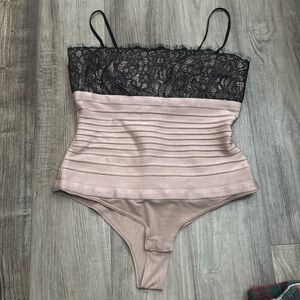 Herve Leger Pink with Black Lace Bodysuit size M